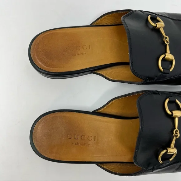 Gucci Black Leather Horsebit Backless Mules with Gold Hardware - Picture 5 of 11